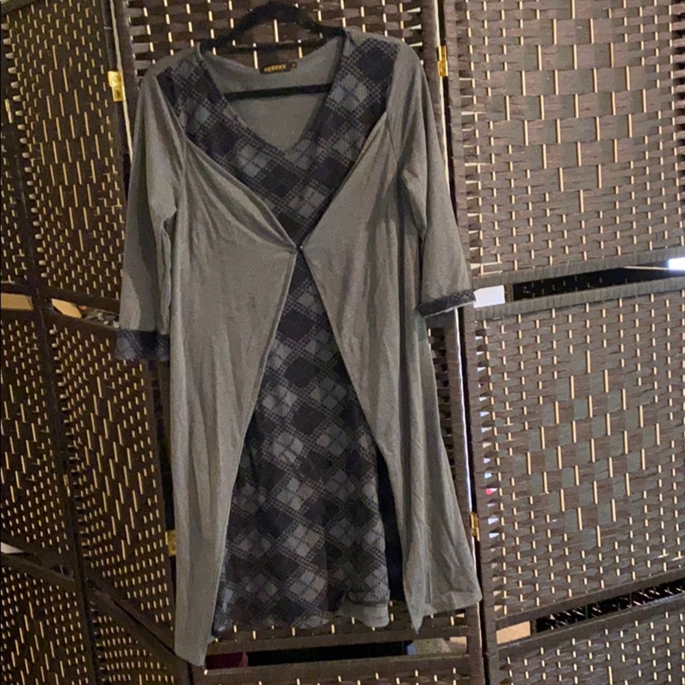 Argyle print dress with mock wrap XL